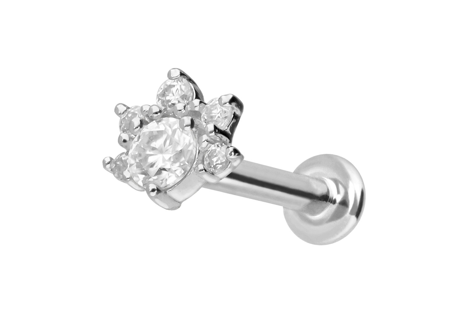 14 Karat Gold Labret Piercing mit Innengewinde MOISSANIT-BLUME